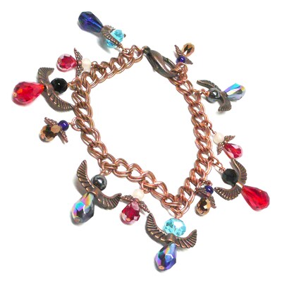 Twelve Protection Angels Heavy Copper Chain Charm Bracelet and Matching Earrings Red Blue and Black - image3